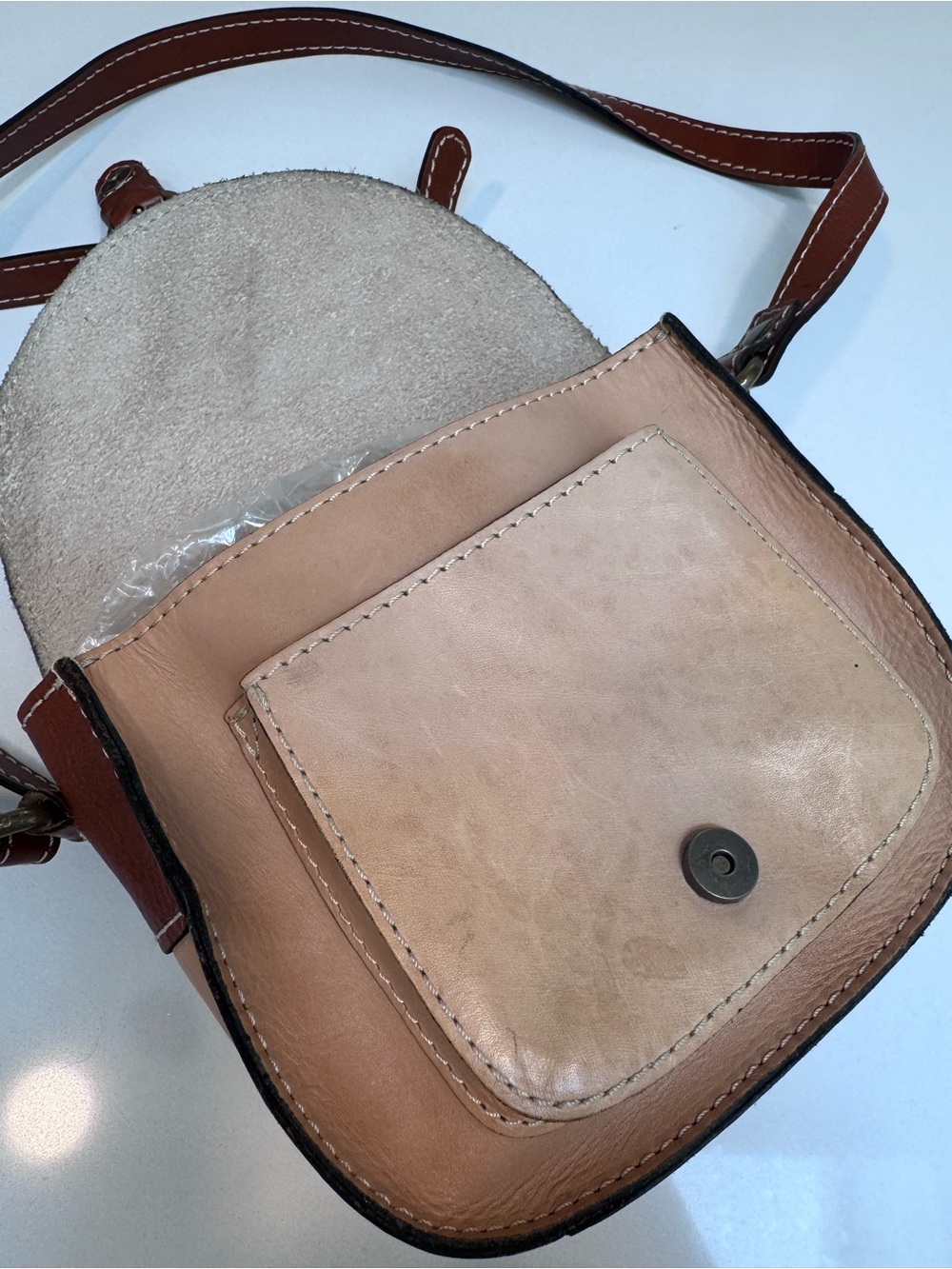 Patricia Nash Two-Tone Saddle Crossbody in Tan and Brown - Picture 5 of 9